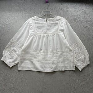 Paneros Clothing Women's XXL Cotton Dawn Top Blouse Lace Pin-tucks In Off White